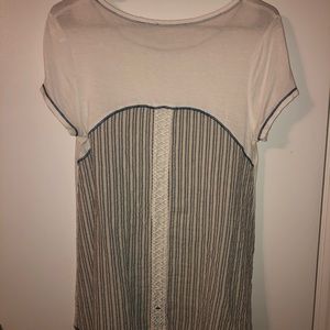 White blouse with blue knit detail